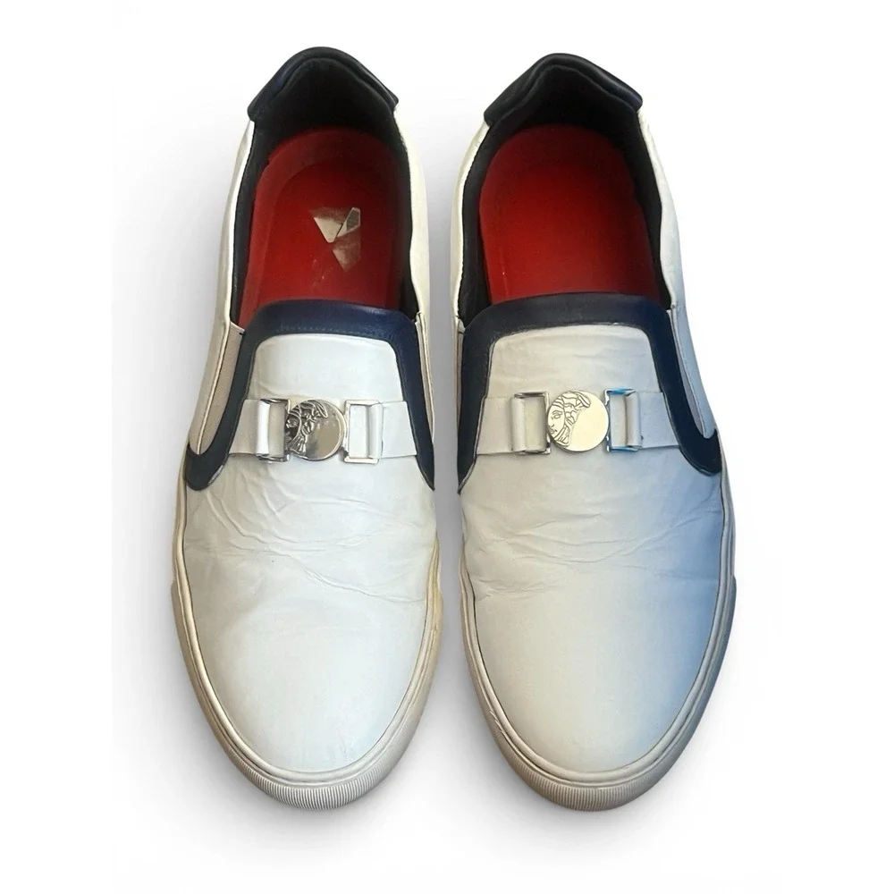 vtg Versace Collection nautical old money Leather Low Top Sneakers 44/US11 - Picture 2 of 11